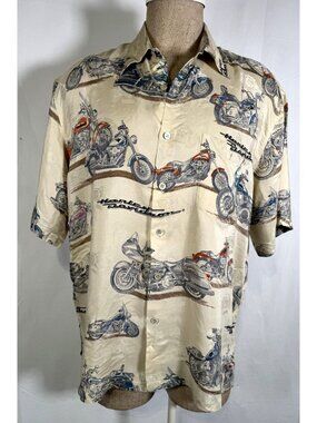 Vintage HARLEY DAVIDSON Tori Richard Embroidered Motorcyle Pure SIlk Shirt Sz XL